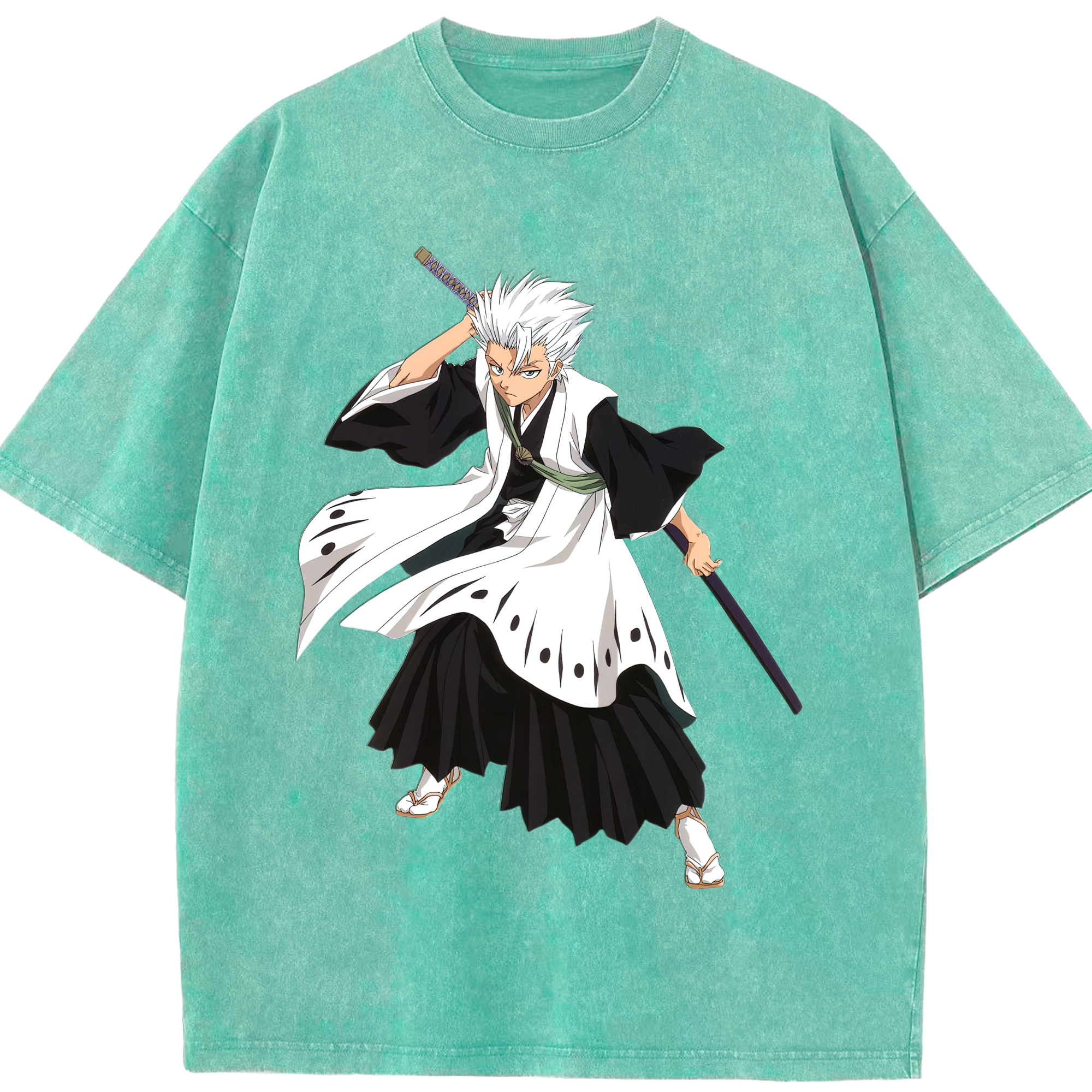 （画像用） ブリーチ 日番谷冬獅郎（ひつがや とうしろう） BLEACH Hitsugaya Toushirou 綿100% ヴィンテージ風 半袖Tシャツ（フロントプリント）